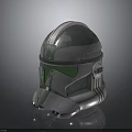 Futuristic Metallic Helmet Design With Green Tinted Visor And Silver Accents