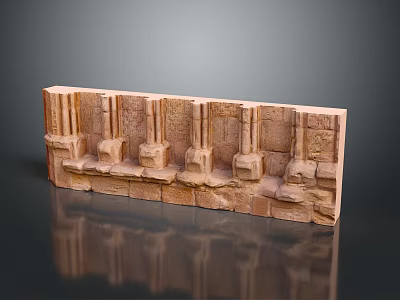 Sandstone Scene Component With Carved Columns And Intricate Architectural Details 3d model