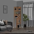 Modern Wooden Corner Bookshelf In Living Room With Decorative Items And Plants