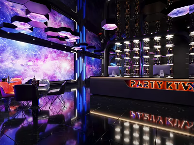 Modern KTV Interior Design With Starry Sky Background Modern Lighting Bar Counter And Seats 3d model