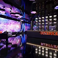 Modern KTV Interior Design With Starry Sky Background Modern Lighting Bar Counter And Seats