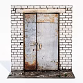 Rusted Weathered Double Doors On White Brick Wall With Ground Weeds