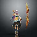 3D Render Fantasy Character With Purple Hair And Flaming Bow In Ornate Costume Back View