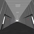 Modern Elevator Hallway With White Walls Numbered Doors Gray Floor And Ceiling Lights 3d model