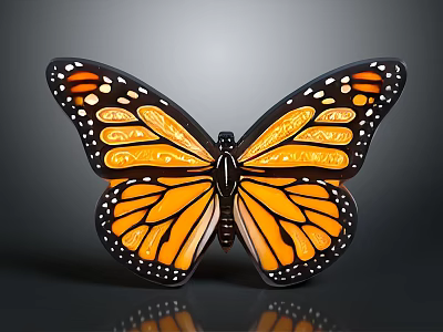 Monarch Butterfly With Orange And Black Wings And White Spots On Gray Background 3d model