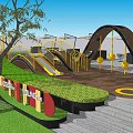 Outdoor Children's Play Area With Safe Wooden Play Structures And Lush Green Surroundings