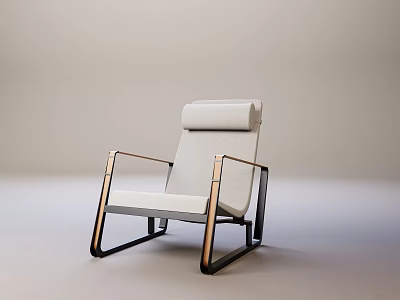 Modern Minimalist Single Seater Sofa With Light Fabric And Metal Frame Design 3d model