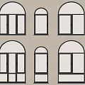 Decorative Arched Windows With Black Frames Arranged On Beige Interior Wall 3d model