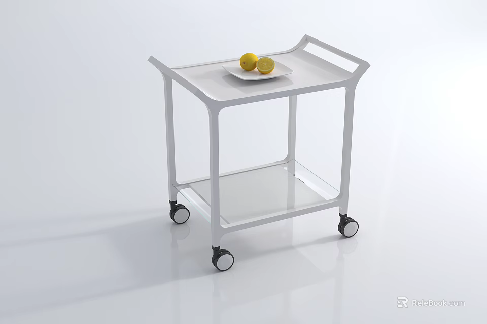 Modern Design White Trolley With Wheels And Plate Holding Two Lemons 3d model 