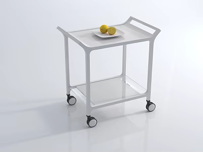 Modern Design White Trolley With Wheels And Plate Holding Two Lemons 3d model