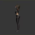 Cat Ear Headgear Figure In Red Jacket Black Pants With Arms Outstretched On Gray Background