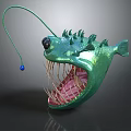 Green Angler Fish 3D Model With Large Mouth Sharp Teeth And Luminous Lure Spiked Back 3d model