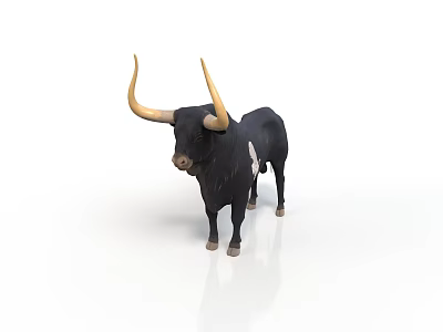 Black bull standing with long yellow horns and white spots on white background 3d model