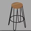 Modern Bar Stool With Round Wooden Seat And Black Metal Legs