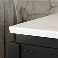 Modern Bathroom Interior With White Bathtub Black Vanity Marble Countertop And Glass Partition
