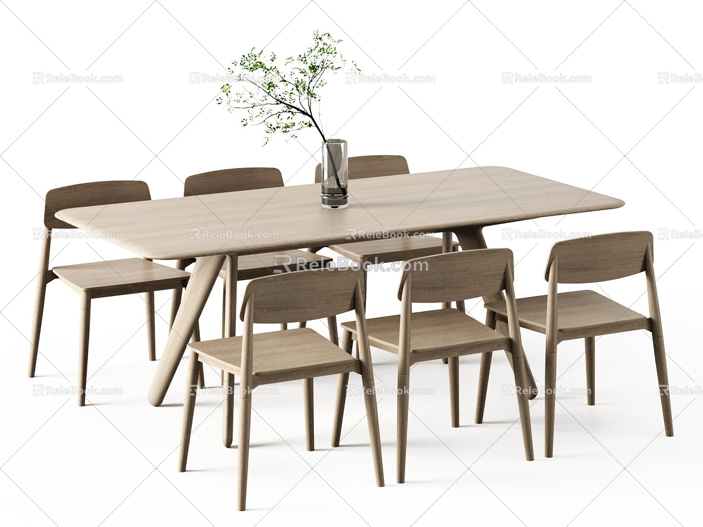 Nordic Dining Table and Chair Combination Rectangular Dining Table Dining Chair Desktop Decoration 3d model