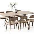 Nordic Dining Table and Chair Combination Rectangular Dining Table Dining Chair Desktop Decoration 3d model