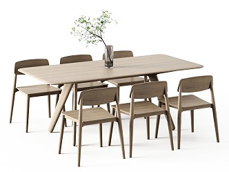 Nordic Dining Table and Chair Combination Rectangular Dining Table Dining Chair Desktop Decoration 3d model