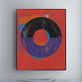 Abstract Painting With Vibrant Red Background Black Circle And Purple Section 3d model