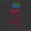 Warm Brown Wooden Bar Stool with Woven Rattan Backrest and Decorative Carved Legs