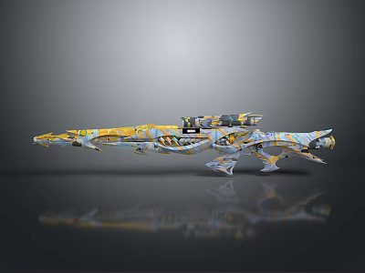 Abstract Futuristic Weapon Design With Colorful Patterns And Reflective Base 3d model