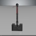 Decorative Metallic Hammer With Silver Head Red Spiral Handle Silver Ball Top And Carved Patterns