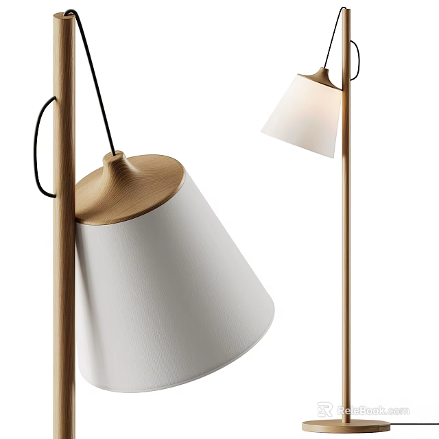 Modern Wooden Floor Lamp With White Fabric Shade For Home Living Room Decor 3d model 