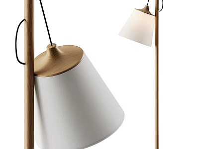Modern Wooden Floor Lamp With White Fabric Shade For Home Living Room Decor 3d model