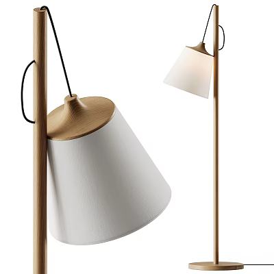 Modern Wooden Floor Lamp With White Fabric Shade For Home Living Room Decor 3d model