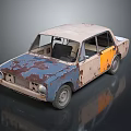 Old Rusty Vintage Car With Weathered Blue And Orange Peeling Paint Exterior