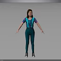 3D Character Model Wearing Blue Suspenders Pants Patterned T Shirt Purple Pink Sleeves Sneakers