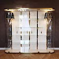 Elegant Display Cabinet Featuring White Leather Decor With Gold Metal Buckle And Letter Pattern