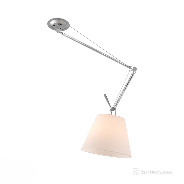 Modern Adjustable Pendant Light With Silver Metal Arm And White Lampshade 3d model 