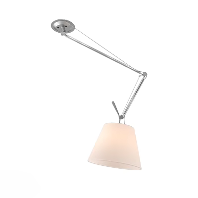 Modern Adjustable Pendant Light With Silver Metal Arm And White Lampshade 3d model