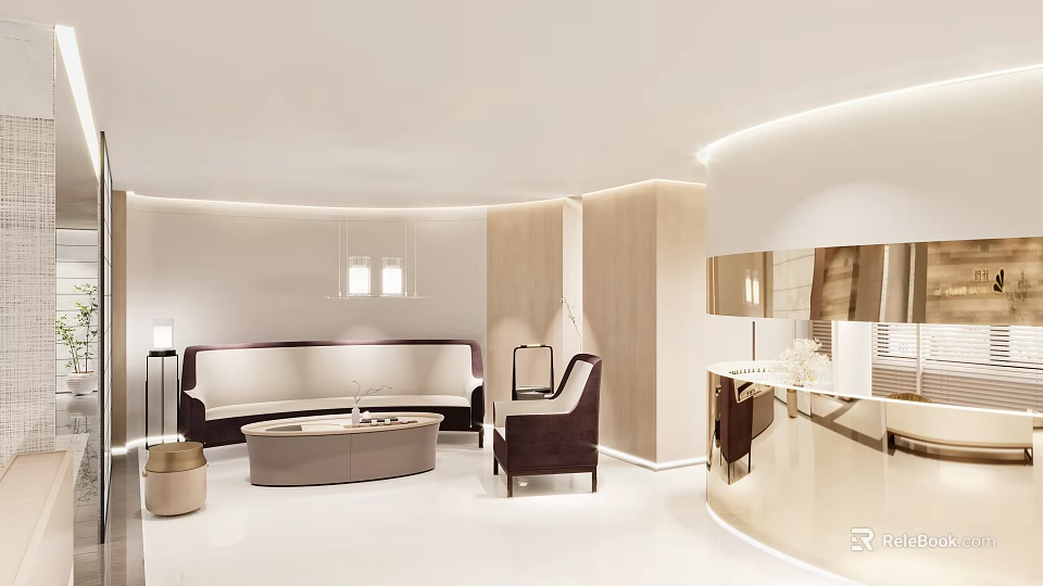 Modern Hair Beauty Salon Interior With Comfortable Seating Mirrors Soft Lighting And Styling Stations 3d model 