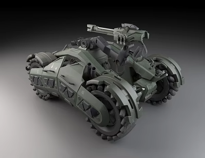 Green Armored Military Sci Fi Vehicle With Mounted Cannon And Heavy Tracks 3d model