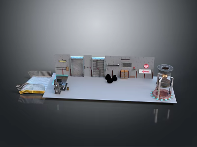 3D Model of Industrial Facility Layout With Platform Railing Equipment and Modules 3d model