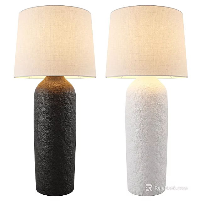 Modern Textured Table Lamps Black And White Bodies With Light Colored Shades For Home Decor 3d model 