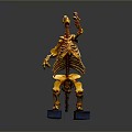 Golden Animal Skeleton Model in Standing Pose with Blue Base and Gray Background