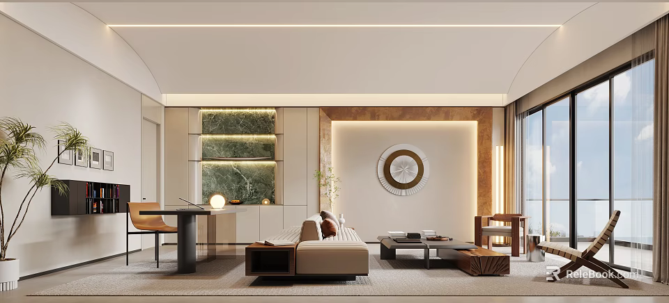 Modern Lounge Room Interior With Sofa Circular Decor And Lighting 3d model