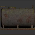 Vintage Rusty Oil Tank with Weathered Surface on Industrial Metal Stand