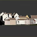 3D Model of Historic Town District with Red Roofs Central Green and Street Layout