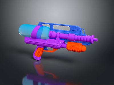 Colorful Toy Water Gun With Purple Blue Orange Design And Transparent Tank 3d model