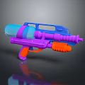 Colorful Toy Water Gun With Purple Blue Orange Design And Transparent Tank