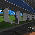 Indoor Golf Fitness Training Range with Hitting Bays Simulated Screens and Green Turf
