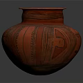 Red Clay Jar With Black Decorative Patterns And Round Body Design 3d model