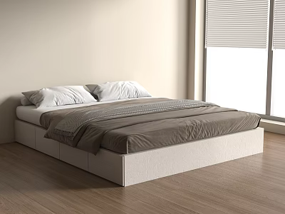 Minimalist Bedroom Interior With Wooden Floor White Walls And Cozy Bed 3d model