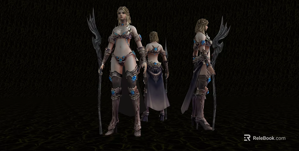 Fantasy Game Movie Character With Angel Wings And Magic Staff Armor Design 3d model 
