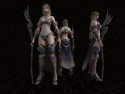 Fantasy Game Movie Character With Angel Wings And Magic Staff Armor Design 3d model