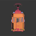 Vintage Orange Pink Tram Model With Multiple Windows And Overhead Wire Design